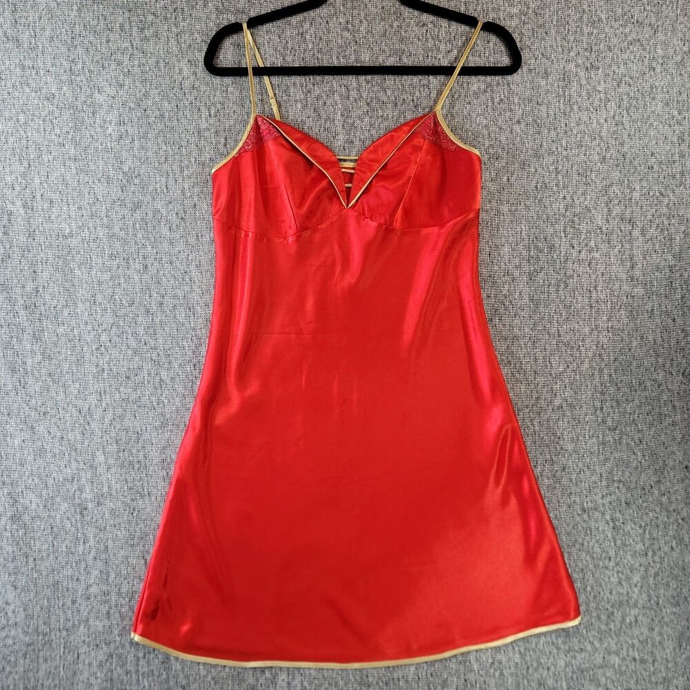 Thick Satin Red Gold Trim Slip Dress Lace Adjustable Strap Unbranded Womens S
